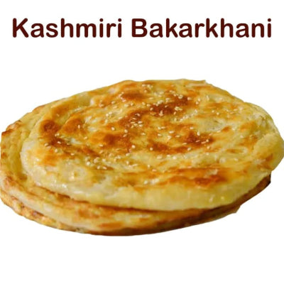 Stack of Kashmiri Bakarkhani on a white background with text